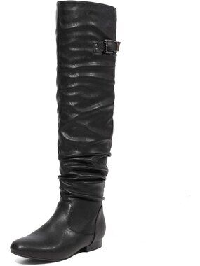 DREAM PAIRS Women's Black/Pu Round Toe Over The Knee Thigh High Winter Boots